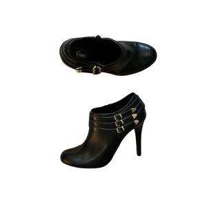 FIONI Clothing Black Heeled Boots with Gold Accents